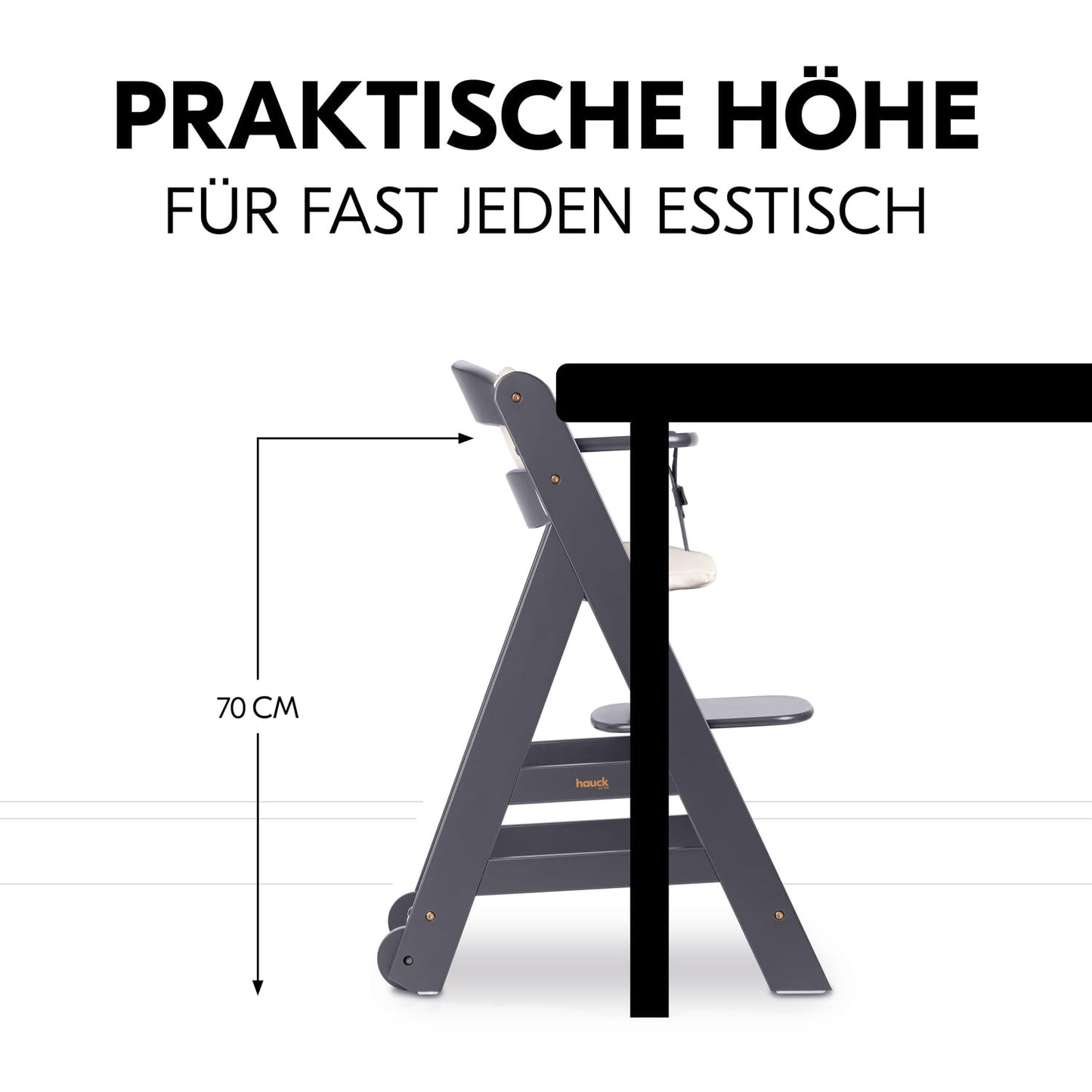 Hauck Beta+ puidust söögitoolide komplekt rataste ja kandikuga (kuni 90 kg)