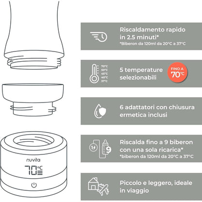 Nuvita Warm70 juhtmevaba pudelisoojendaja USB-laetav, kuni 70°C