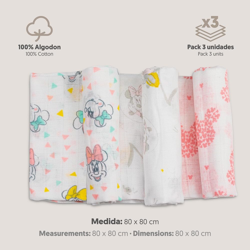 Interbaby Disney Minnie Mouse marlilappde komplekt (3 tk) 80 × 80 cm, valge
