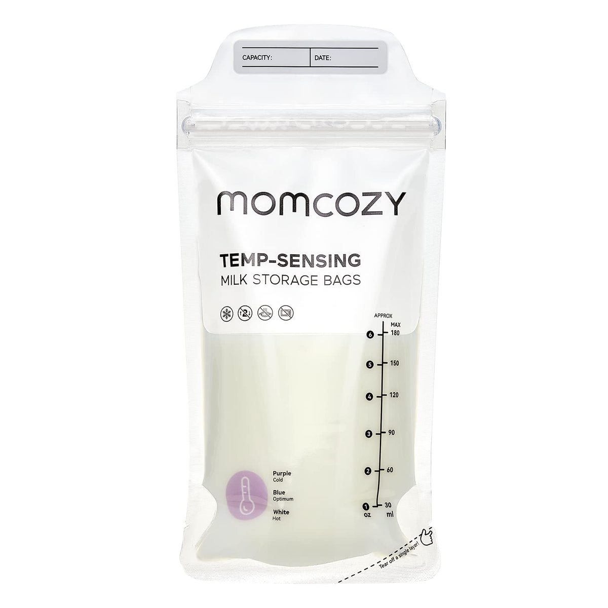 Momcozy rintamaidon säilytyspussit 120 kpl, lämpötila-anturilla, vuotamattomat, 180 ml