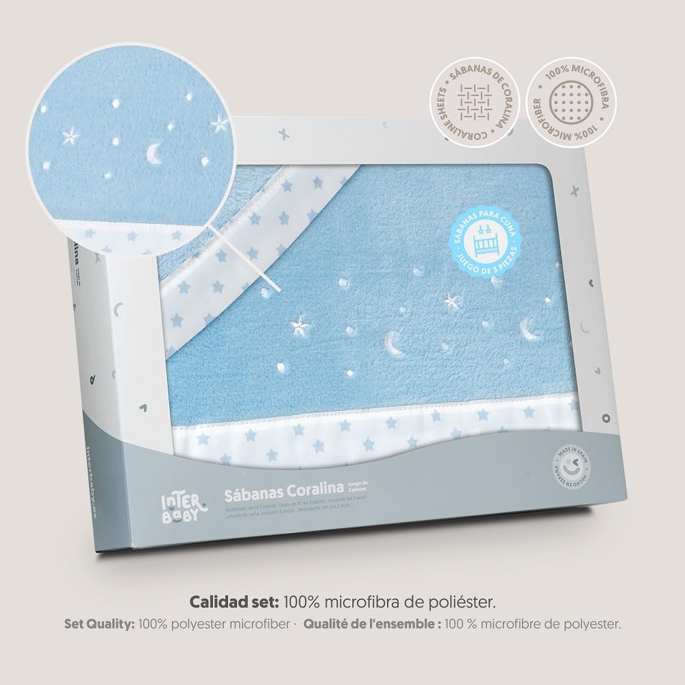 Interbaby voodipesukomplekt beebivoodile 60 x 120 cm, sinine, 3-osaline, 30204-01