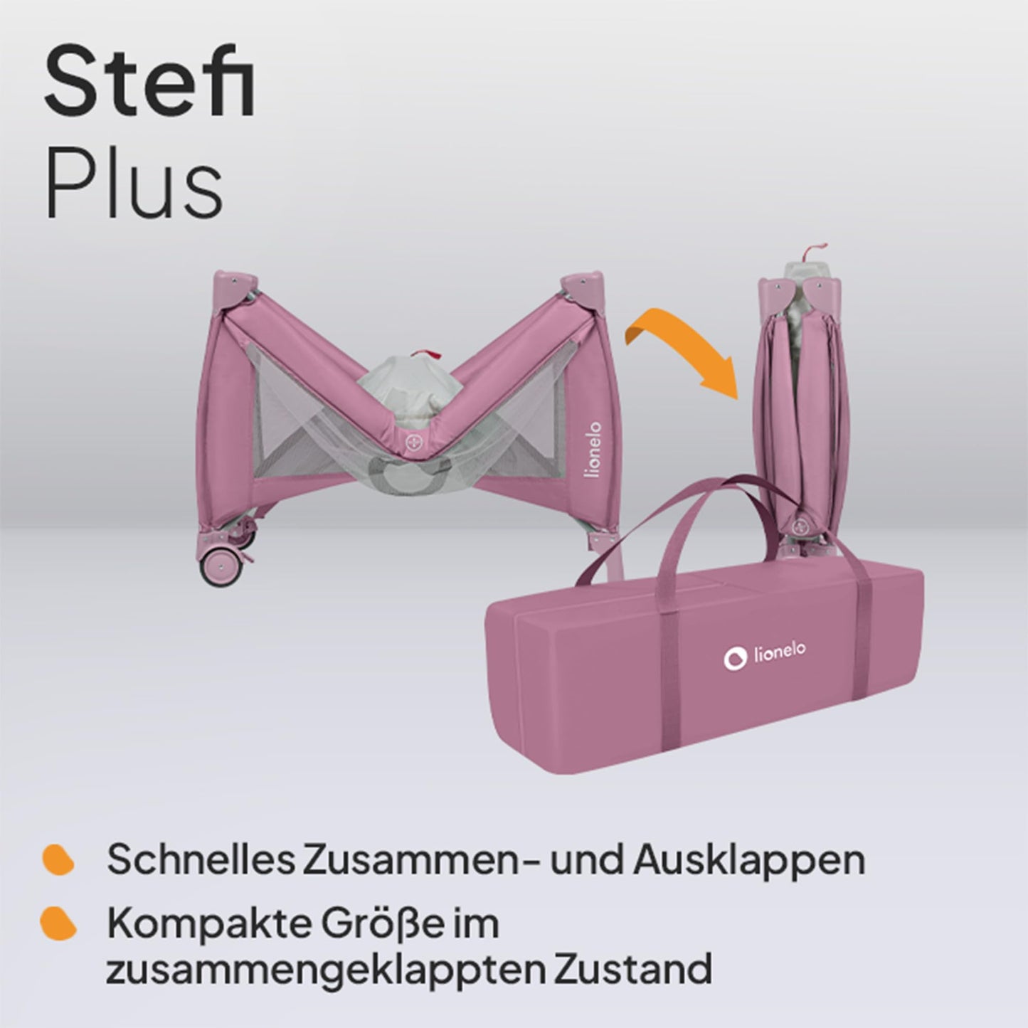 Lionelo Stefi Plus reisivoodi (2 kõrgust), roosa, kuni 15 kg, LO-STEFI PLUS PINK MAGNOLIA