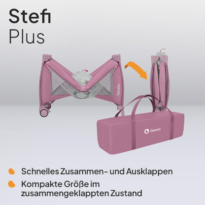 Lionelo Stefi Plus reisivoodi (2 kõrgust), roosa, kuni 15 kg, LO-STEFI PLUS PINK MAGNOLIA