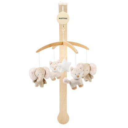 Nattou muusikaga voodikarussell Flo Beige, 50 cm, rebane ja elevant