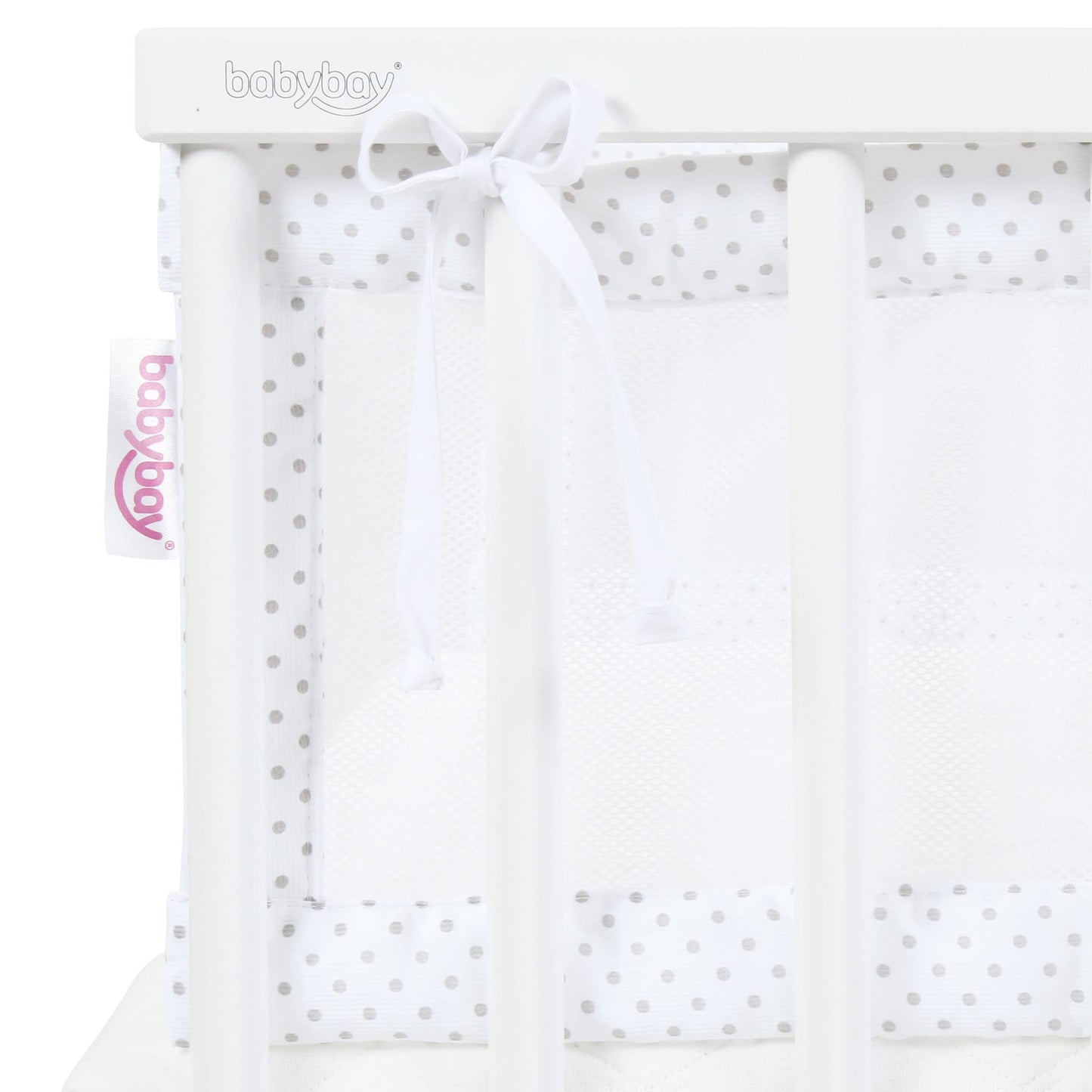 babybay Mesh-Piqué voodipiire beebivoodile, valge täpimuster pärlhall