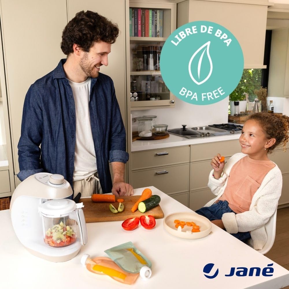 Jané Cheffkiss 7-in-1 -vauvanruoanvalmistaja – höyrytys, sulatus, lämmitys, sterilointi ja automaattinen puhdistus