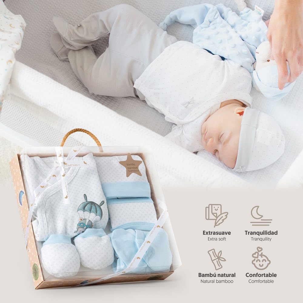 Interbaby beebi kinkekomplekt 5-osaline, langevarjumustriga, sinine
