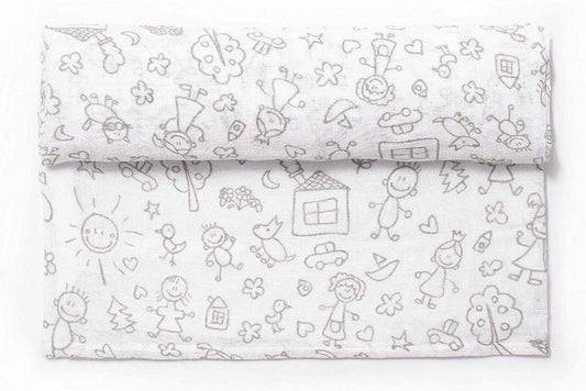 Ti TIN vauvan musliiniliina 125 x 125 cm, harmaa, perhekuvio