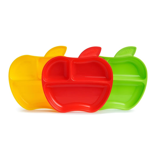 Munchkin Lil’ Apple jaotatud taldrikud lastele, 3 tk (kollane, punane, roheline)