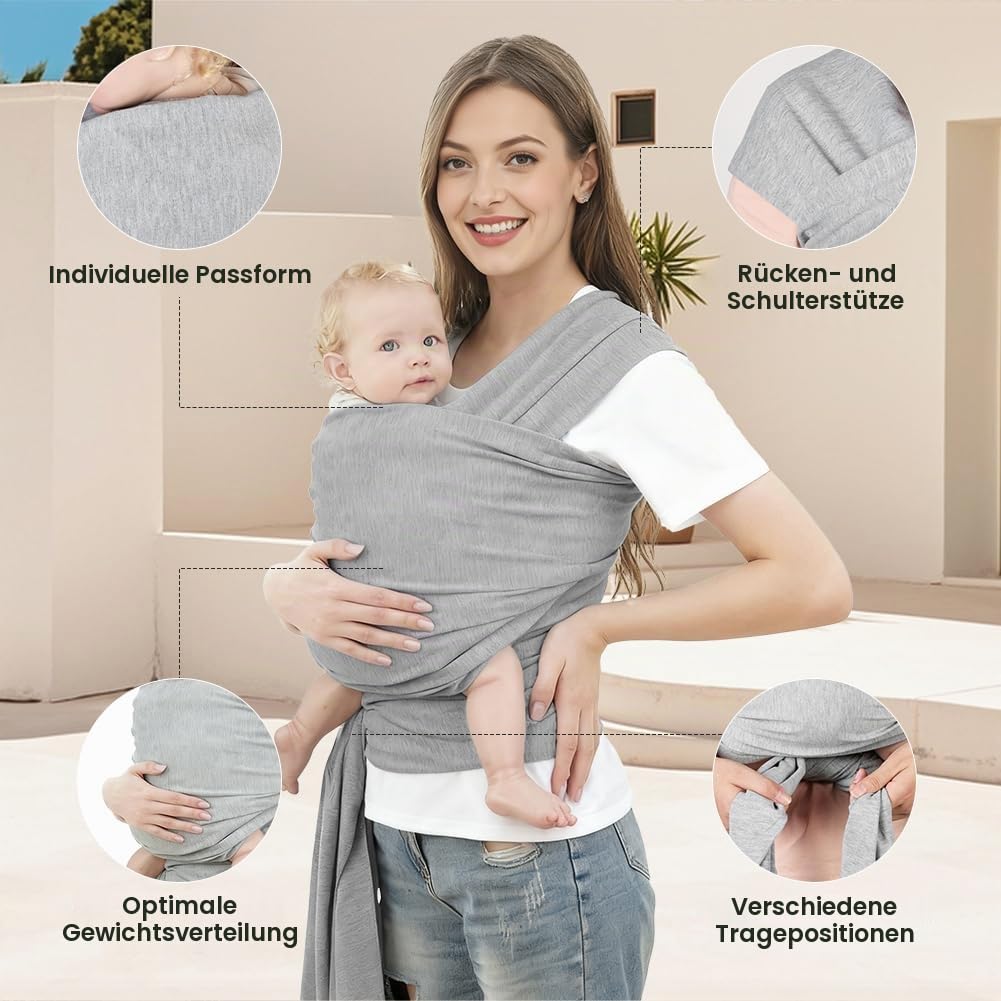 AOOWU kantoliina vauvalle, vaaleanharmaa, vastasyntyneestä 15 kg asti
