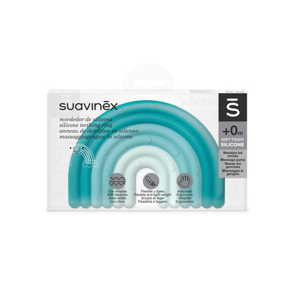 Suavinex silikoonist närimisrõngas beebile 0+, vikerkaarekujuline, sinine