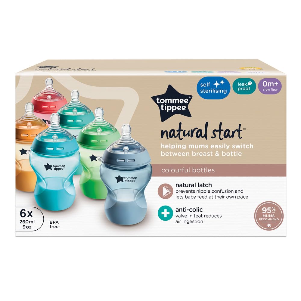 Tommee Tippee Natural Start lutipudelid Fiesta 0m+ 6 tk 260 ml, aeglase vooluga