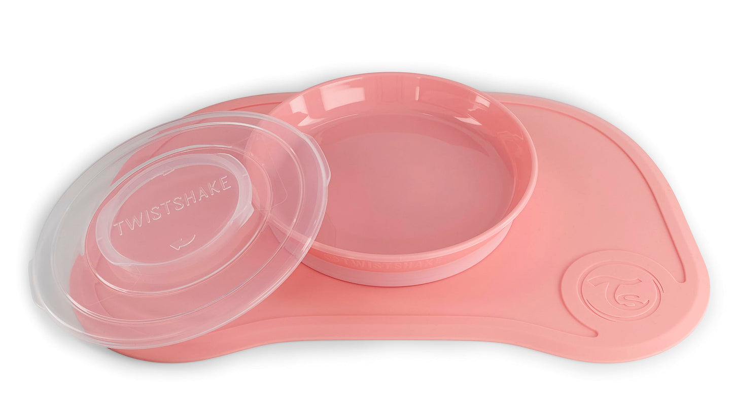 Twistshake Click Mat mati, taldriku ja kausi komplekt beebile, roosa