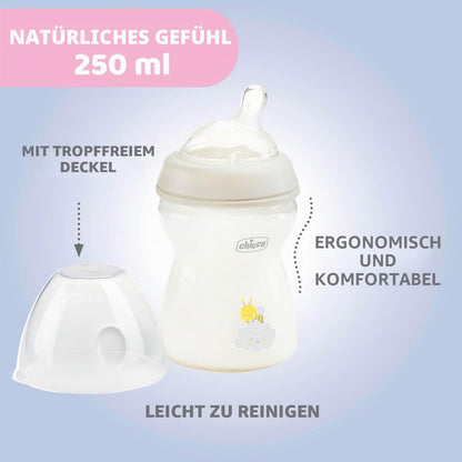 Chicco Natural Feeling lutipudel Anti-Kolik 250 ml, 2+ kuud, pehme silikoonist lutt