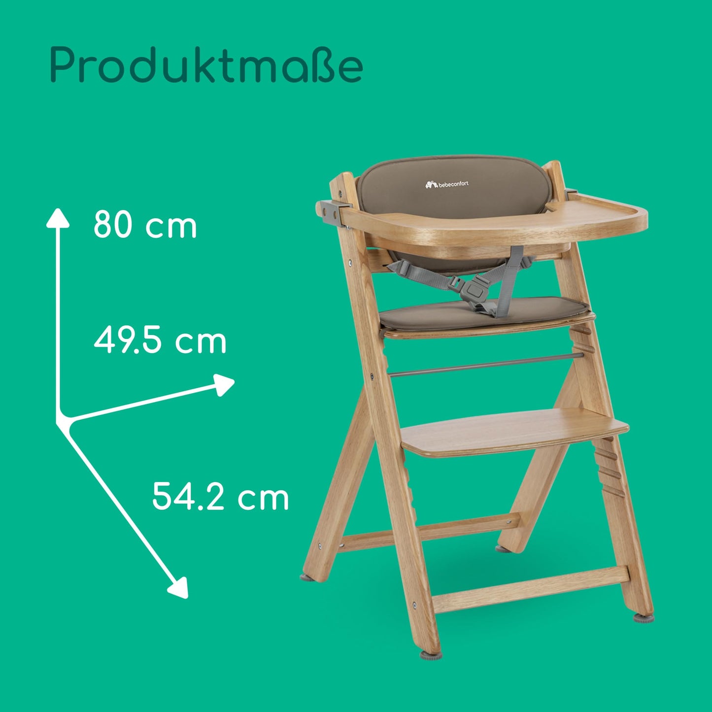 Bebeconfort Timba 2 kasvav puidust söögitool padjaga, 6 kuud kuni 110 kg, Natural Wood + Beige