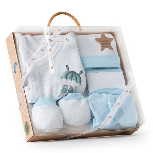 Interbaby beebi kinkekomplekt 5-osaline, langevarjumustriga, sinine