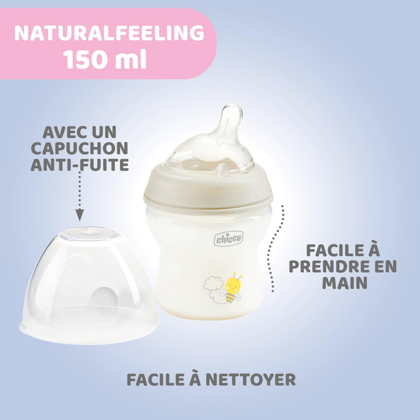 Chicco Natural Feeling koolikutevastane lutipudel, 150 ml, 0+ kuud