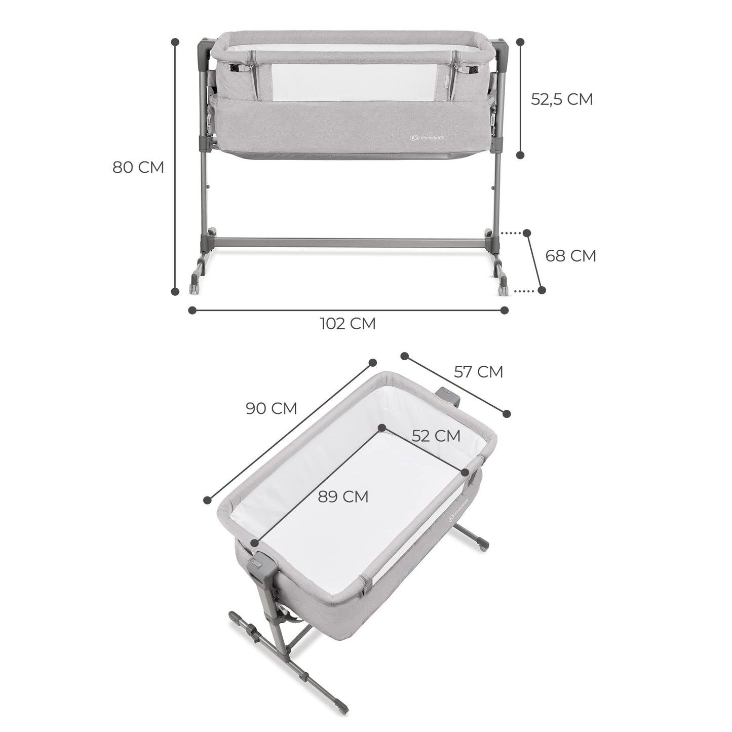 Kinderkraft NESTE UP beebivoodi 2-ühes, hall, 0-75 cm, 9 kg