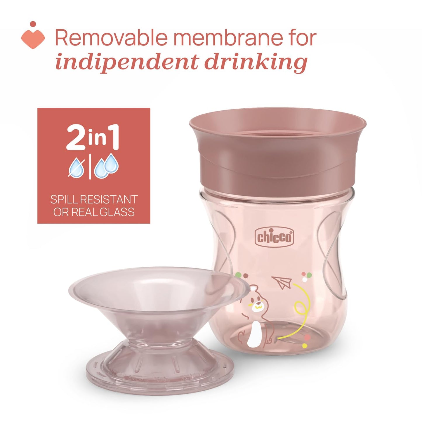 Chicco Perfect Cup Premier joogitops 360° 200 ml, roosa (12+ kuud)