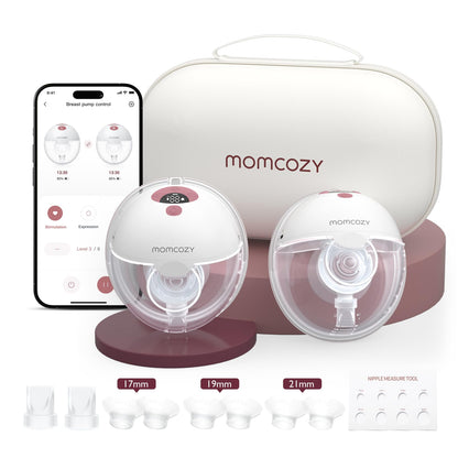 Momcozy M5 elektriline rinnapump, 2 tk, punane, äpiga juhitav