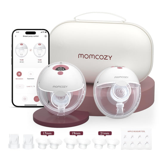 Momcozy M5 elektriline rinnapump, 2 tk, punane, äpiga juhitav