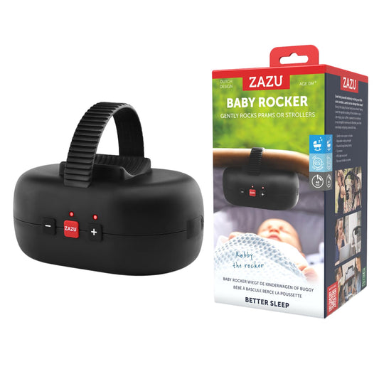 ZAZU Robby automaattinen vaunujen keinutin, musta, USB-ladattava, 40 minuutin ajastin, älykäs itkusensori