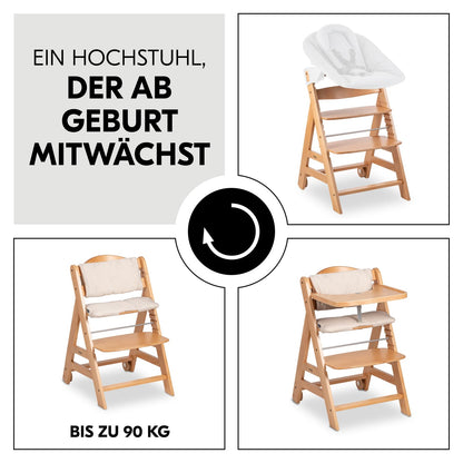 Hauck Beta+ puidust söögitoolide komplekt rataste ja kandikuga (kuni 90 kg)