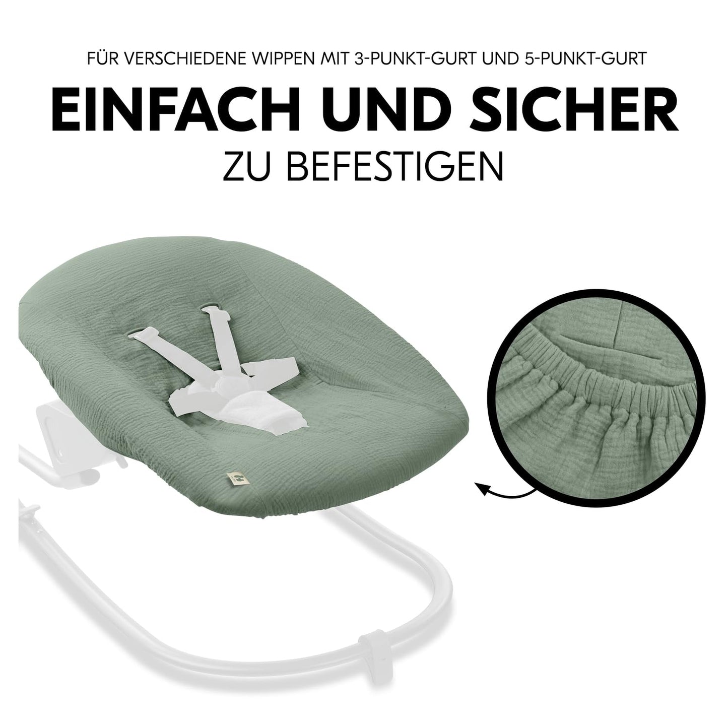 Hauck beebi lamamistooli kaitsekate Alpha Bouncer seeriale, musliinpuuvill, Sage Green