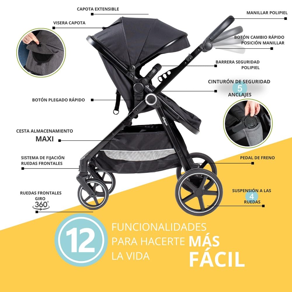 Interbaby Versa 2in1 lapsevanker vankrikorviga kuni 22 kg – must