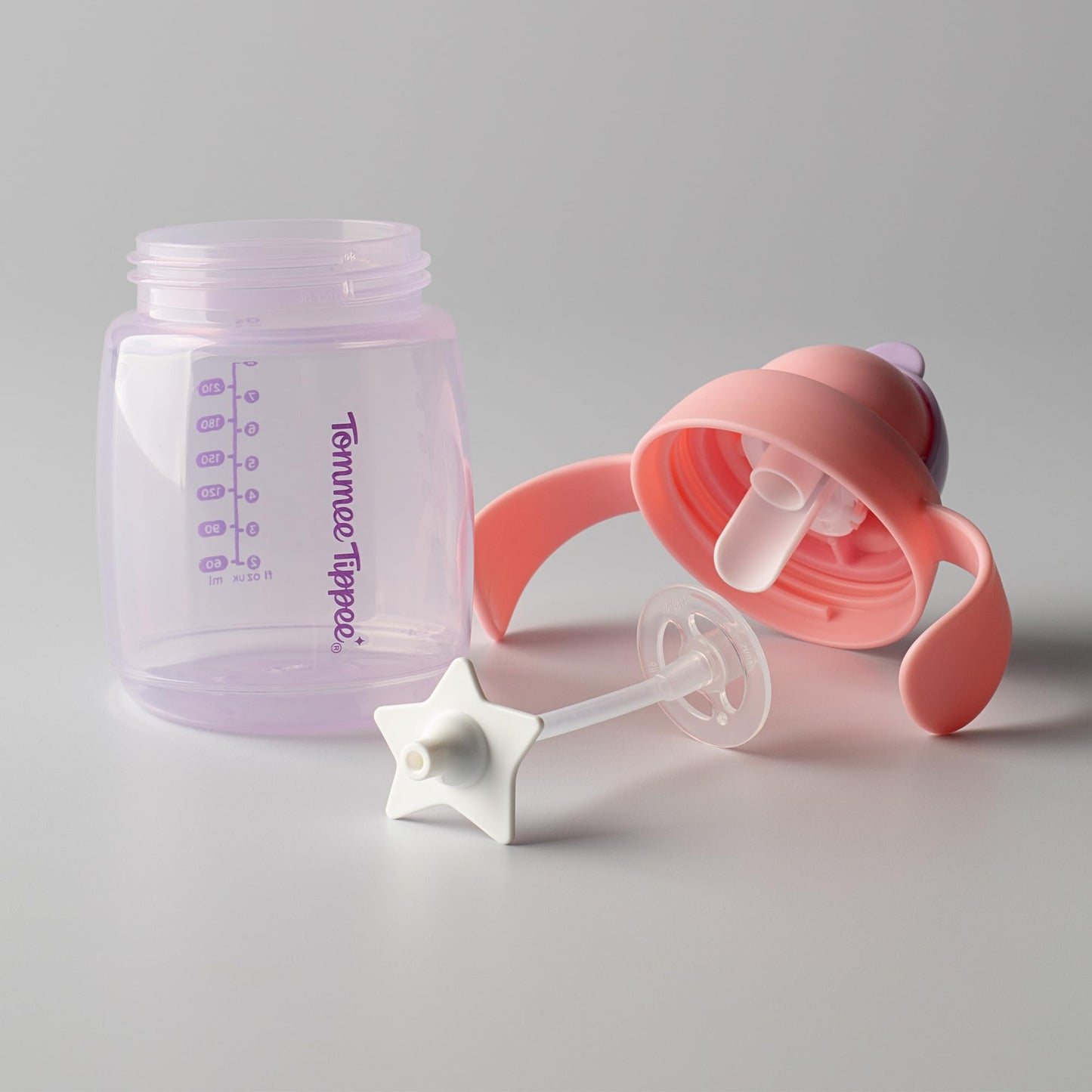 Tommee Tippee õppimistassid joogikõrrega, 240 ml, 6+ kuud (2-pakend, roosa ja lilla)
