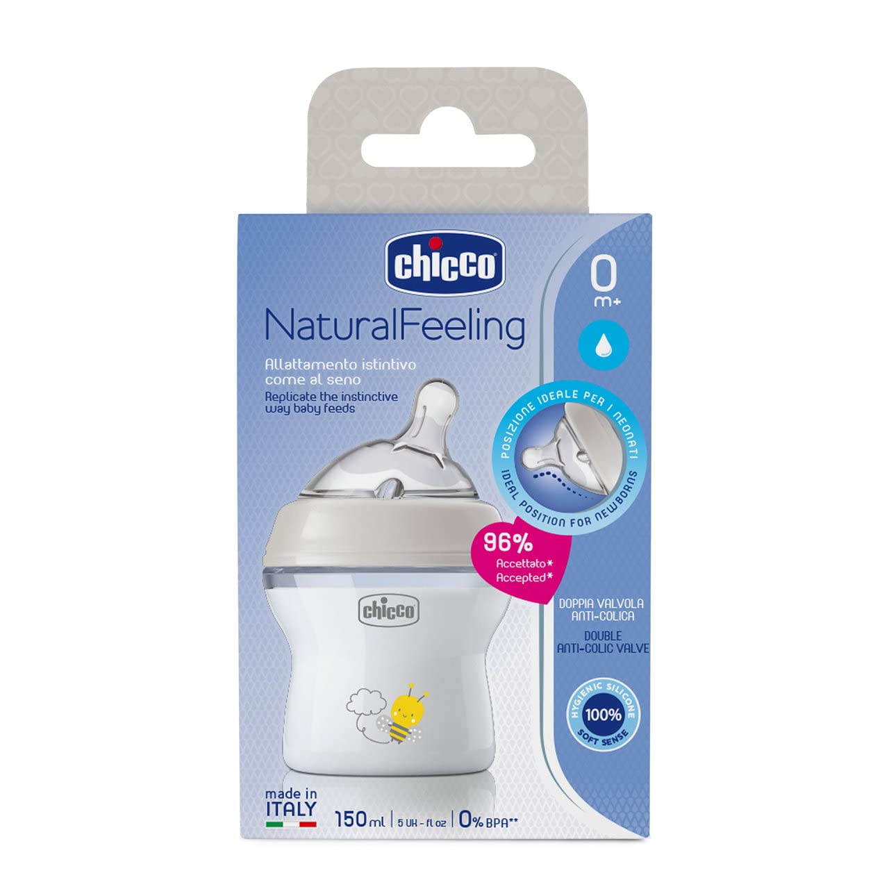 Chicco Natural Feeling koolikutevastane lutipudel, 150 ml, 0+ kuud