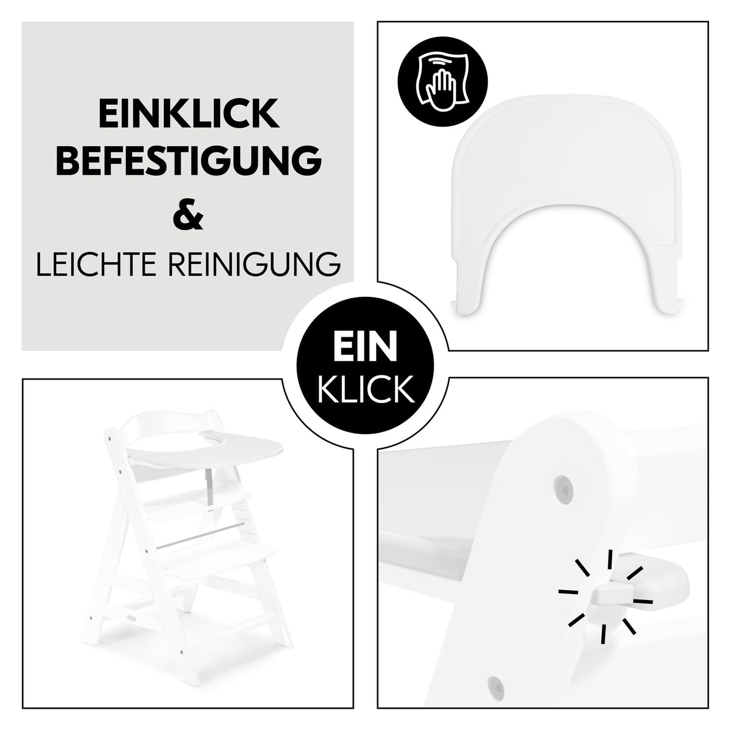 hauck Click Tray söögialus Alpha+ ja Beta+ puidust söögitoolile, valge, 6–36 kuud