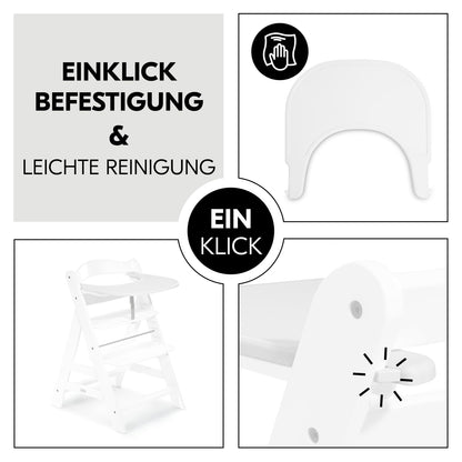 hauck Click Tray söögialus Alpha+ ja Beta+ puidust söögitoolile, valge, 6–36 kuud