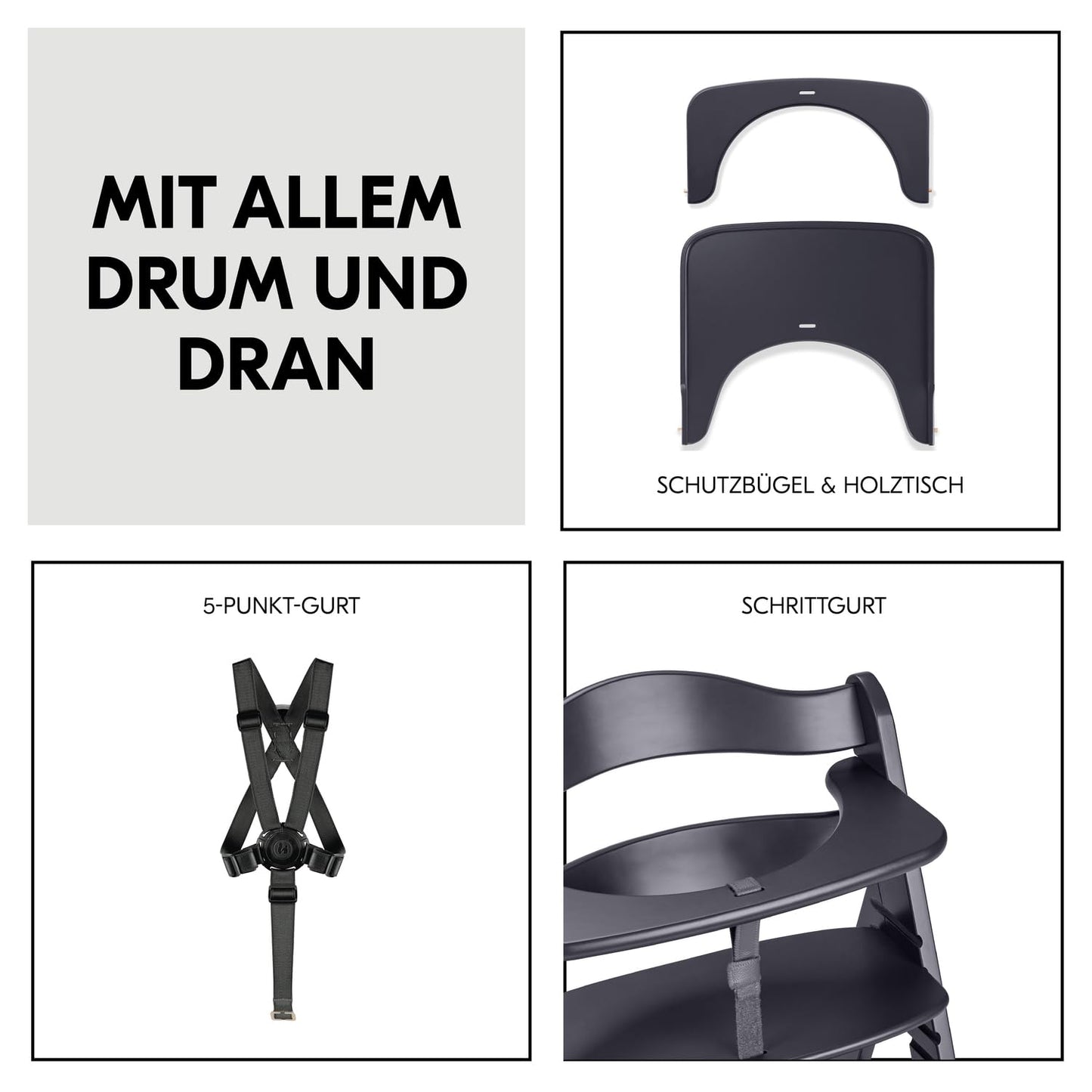 Hauck Beta+ puidust söögitoolide komplekt rataste ja kandikuga (kuni 90 kg)