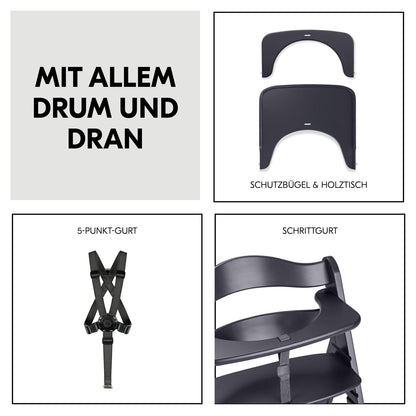 Hauck Beta+ puidust söögitoolide komplekt rataste ja kandikuga (kuni 90 kg)