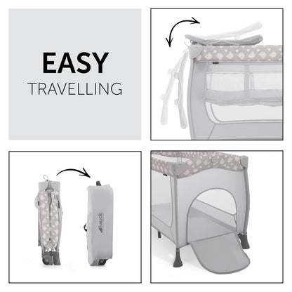 Hauck Sleep N Play Center reisivoodi 120 × 60 cm, Teddy Grey (0–15 kg)