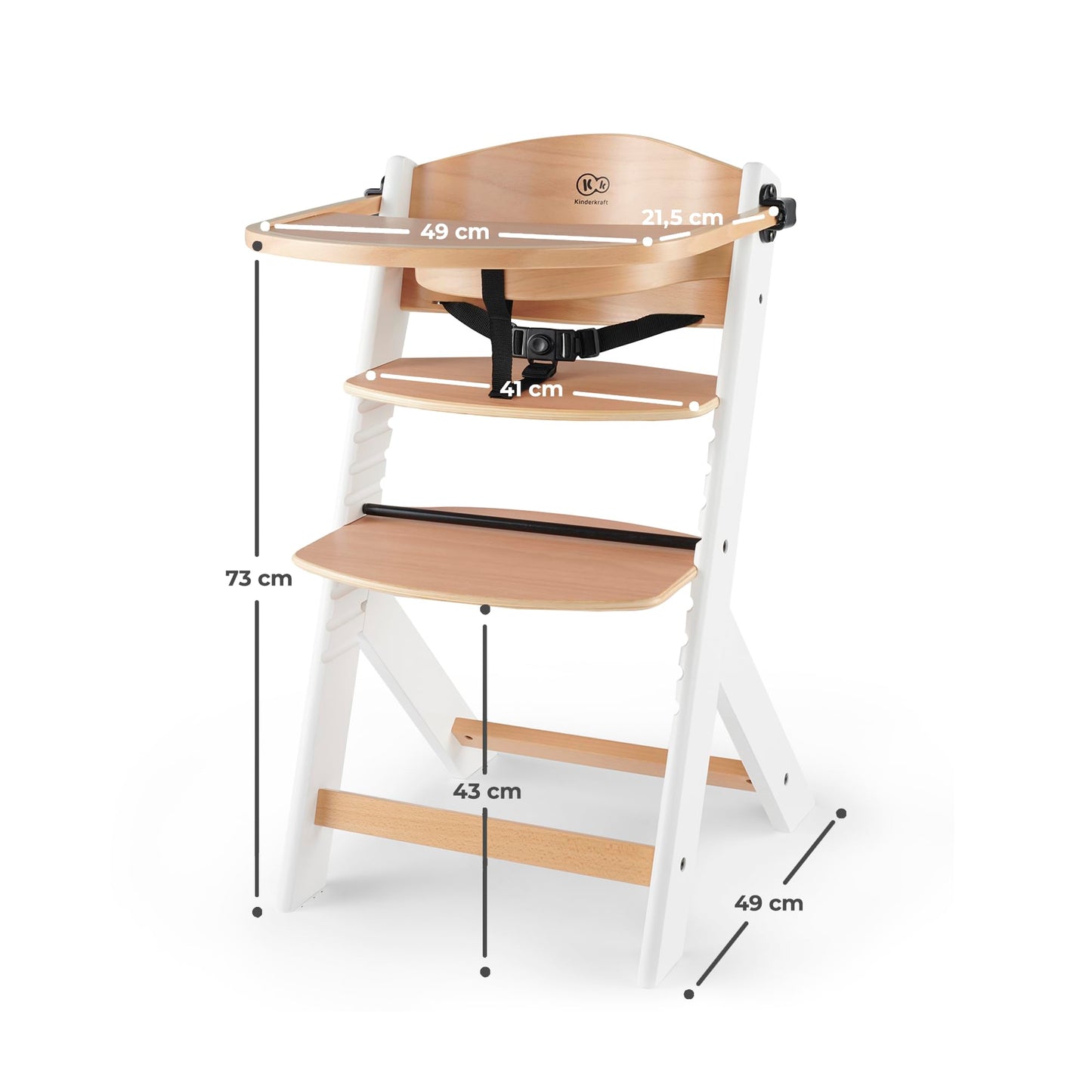 Kinderkraft ENOCK 3-in-1 puidust söögitool, puit ja valge