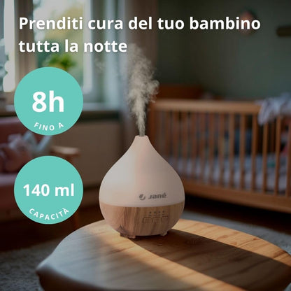 Jané ultraheli õhuniisutaja lastele, aroomidifuuser ja LED-öövalgus, 140 ml