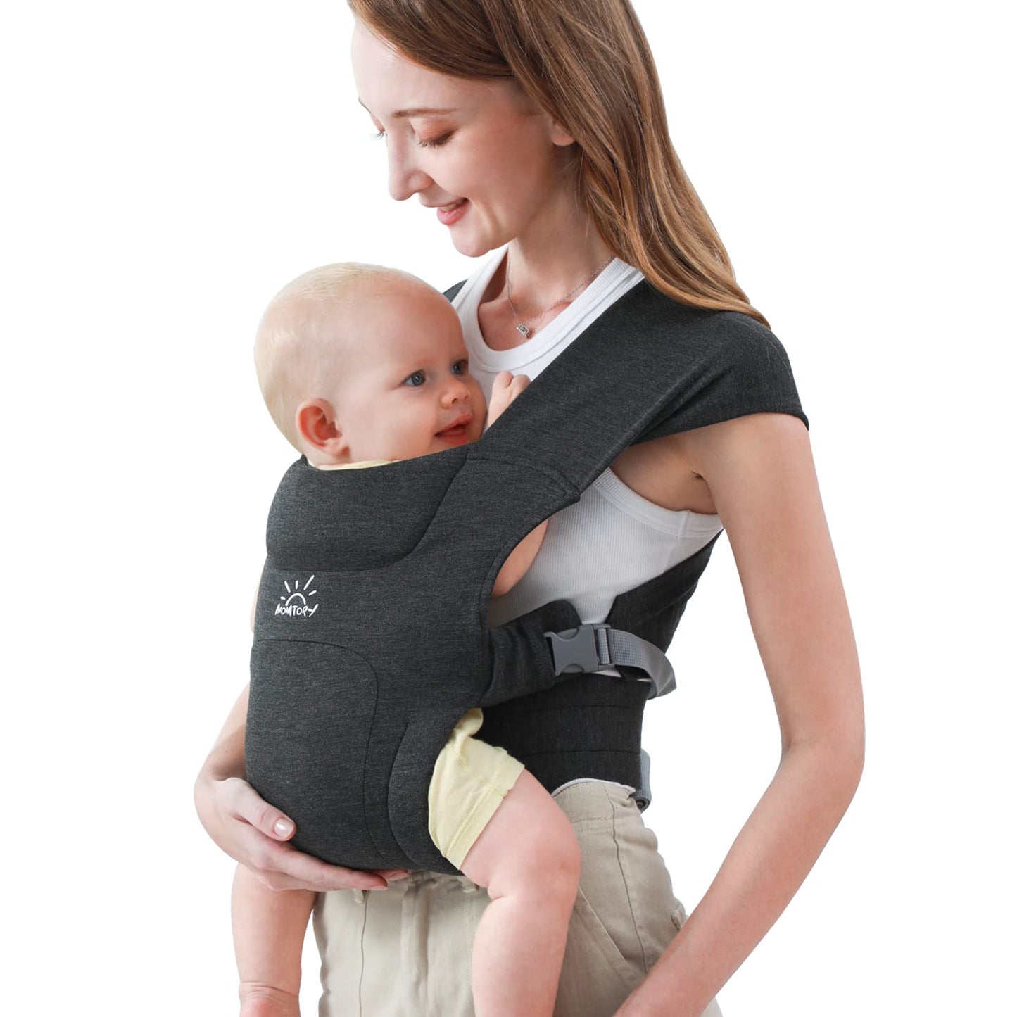 MOMTORY vastsündinu–väikelapse kandelina tugivöö ja ergonoomilise istmega, 3–22 kg, tumehall