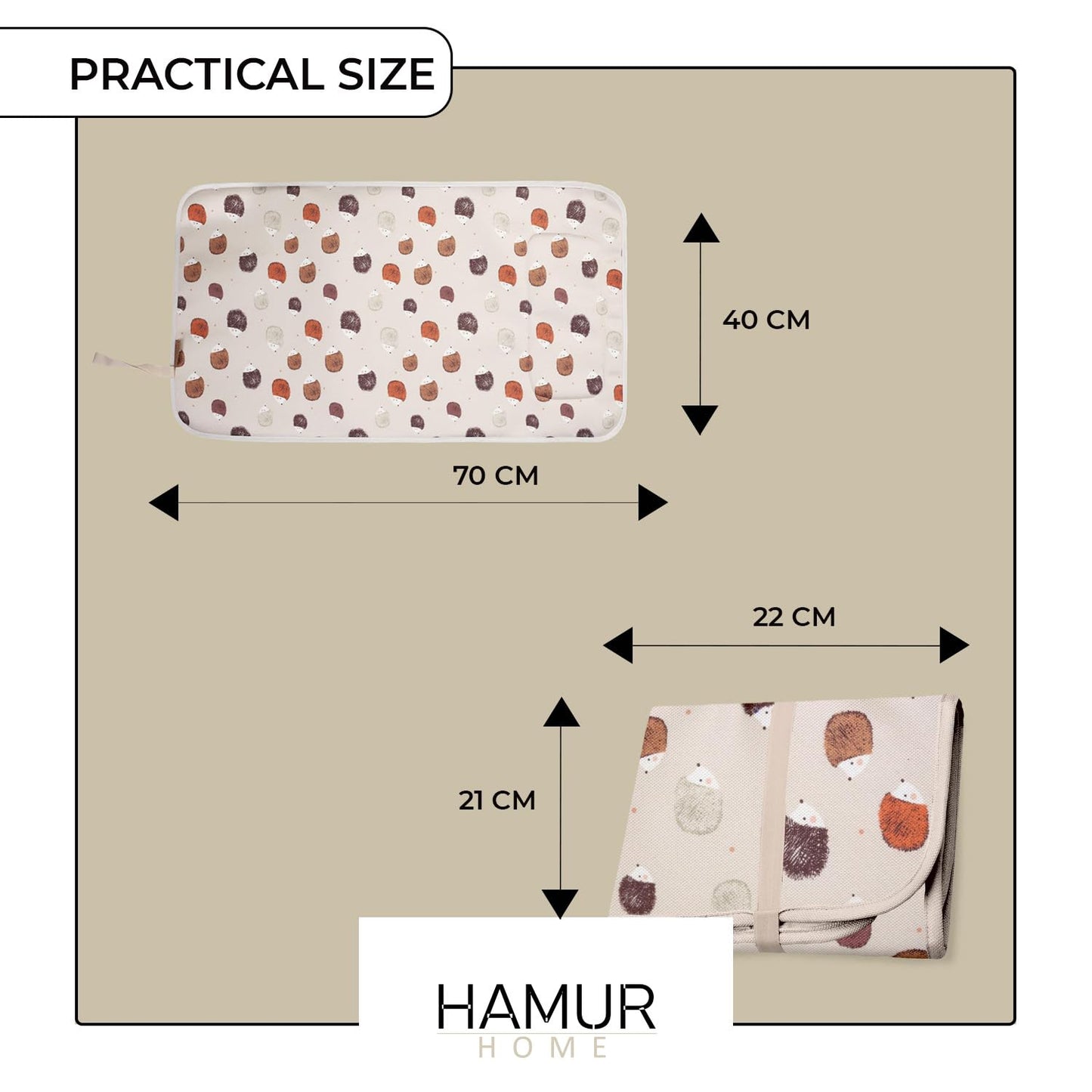 HAMUR HOME kokkupandav veekindel mähkimisalus 40 × 70 cm – siil