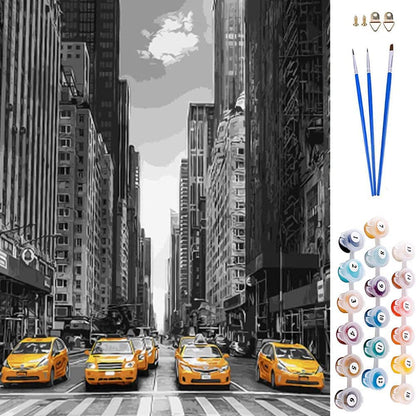 Numbrimaal „New Yorgi tänav kollase autoga“, 40 × 50 cm