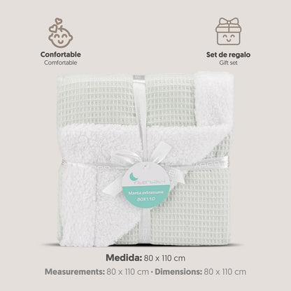 Interbaby beebitekk 80 × 110 cm – puuvill ja pehme borreguillo, münt
