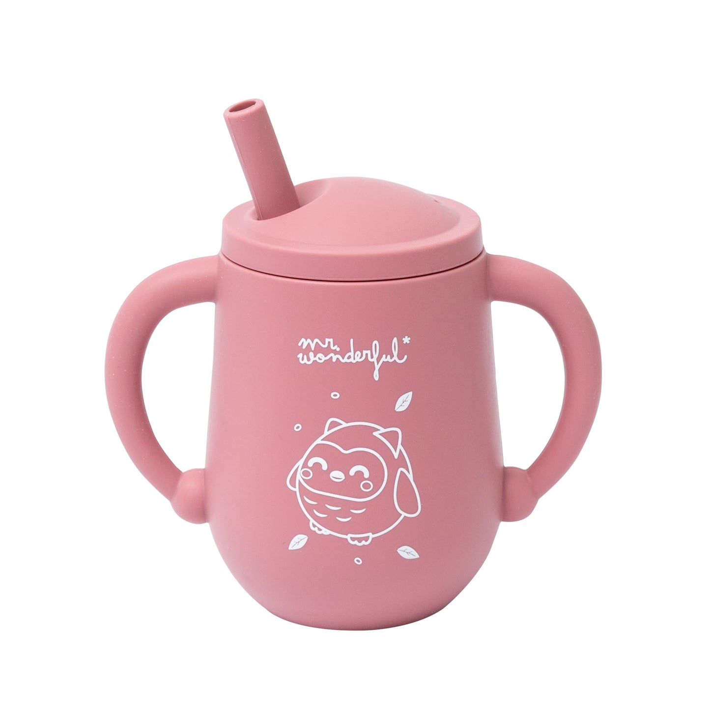 Mr. Wonderful lekkekindel silikoonist joogitops sangade ja kõrrega, roosa öökull, 100 ml