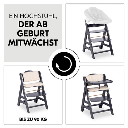 Hauck Beta+ puidust söögitoolide komplekt rataste ja kandikuga (kuni 90 kg)