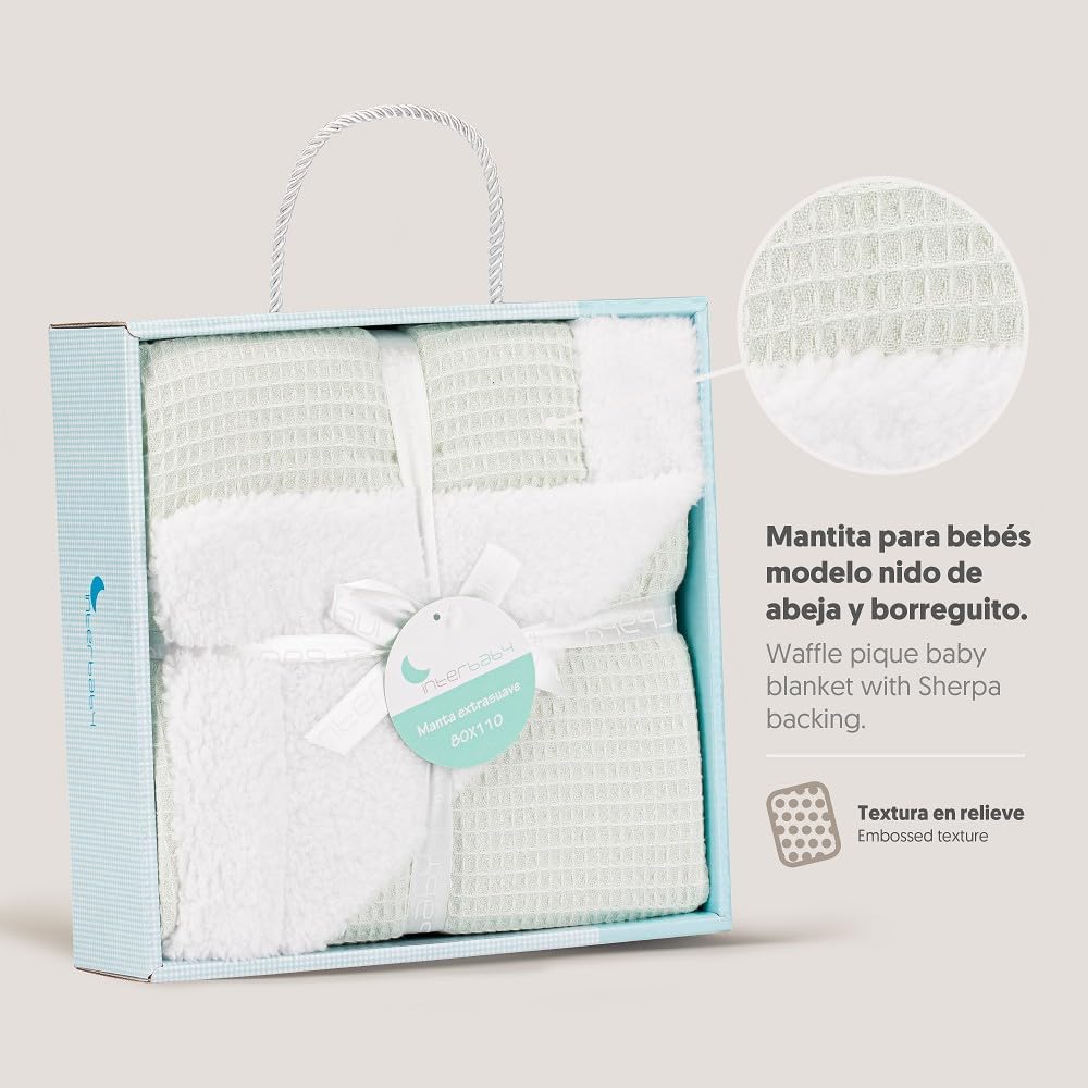 Interbaby beebitekk 80 × 110 cm – puuvill ja pehme borreguillo, münt