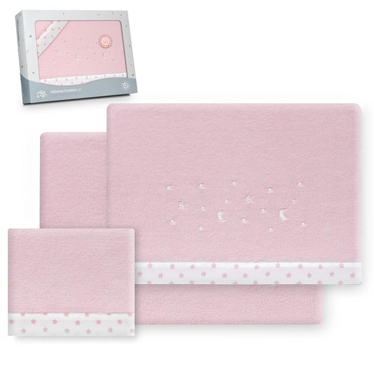 Interbaby soe korallist voodipesu komplekt beebivoodile 60 × 120 cm, Star Moon Pink