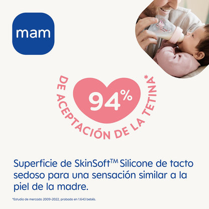 MAM Feel Good klaasist lutipudel SkinSoft™ lutiga, 90 ml, roosa