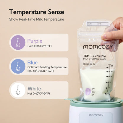 Momcozy rintamaidon säilytyspussit 120 kpl, lämpötila-anturilla, vuotamattomat, 180 ml
