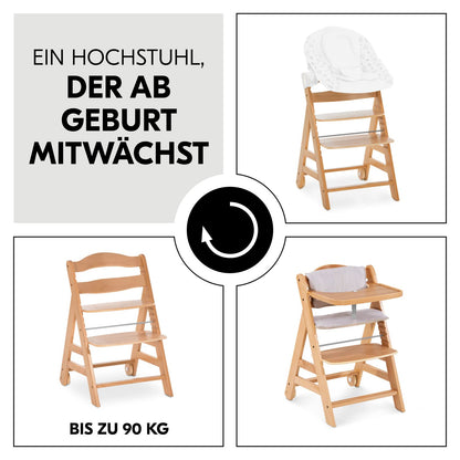 Hauck Beta+ puidust söögitoolide komplekt rataste ja kandikuga (kuni 90 kg)