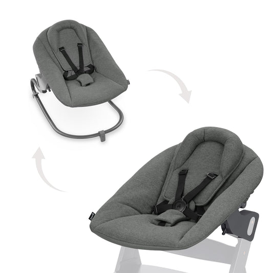 hauck Alpha Bouncer Premium Dark Grey, 2-ühes beebikiik ja söögitooli lisatarvik, sünnist kuni 9 kg